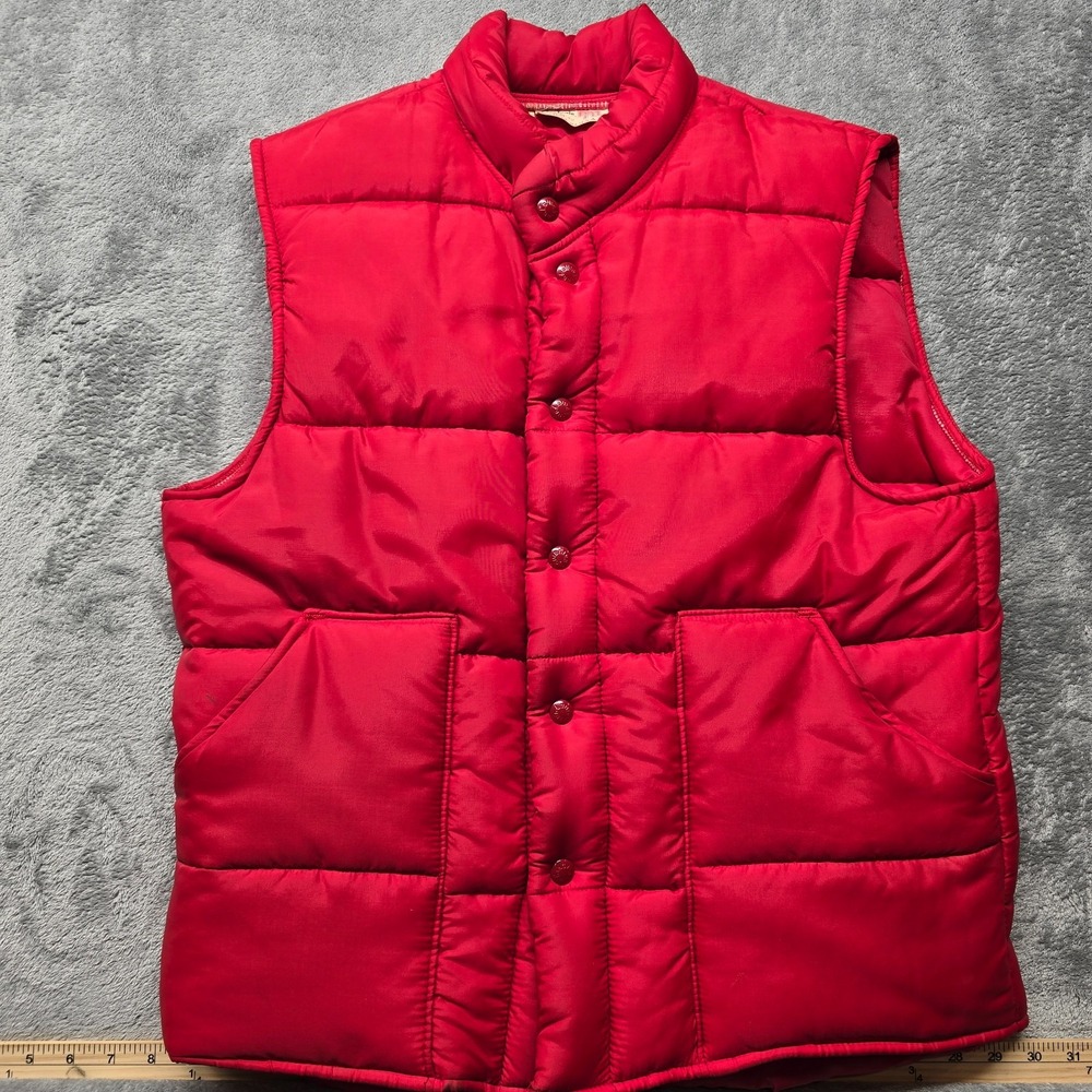 Vintage King Louie Down‎ Puffer Jacket Vest Mens M(40-42) Red Pro Fit Quilted